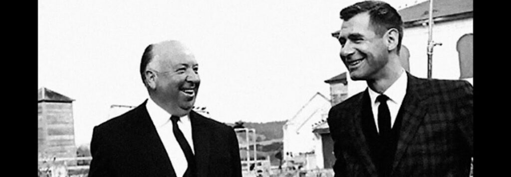 Evan Hunter e Alfred Hitchcock durante la lavorazione de Gli uccelli